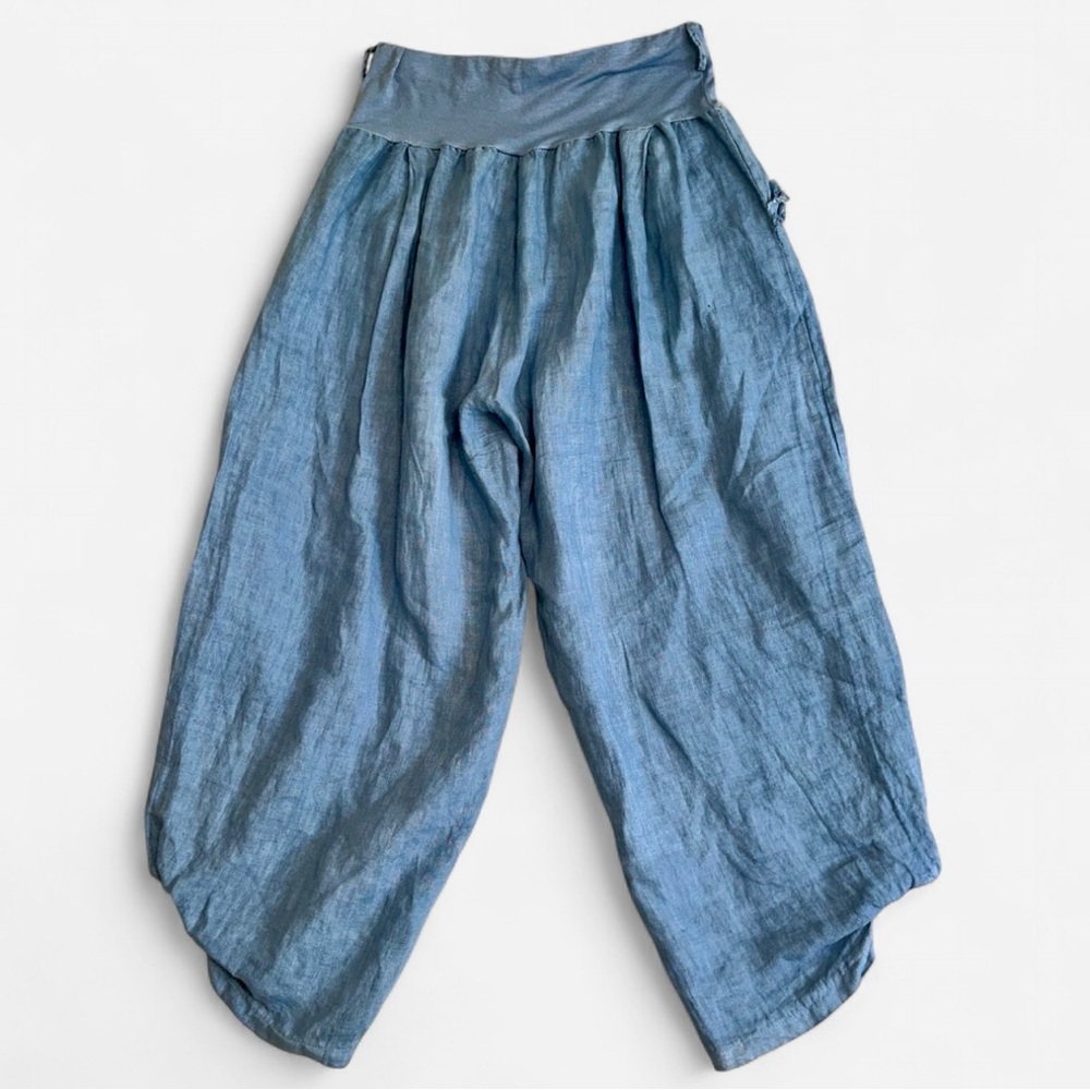 Wide Leg Linen Blend Pant in Slate Blue